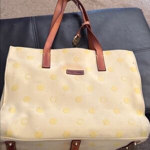 Dooney and bourke Leather-Trim Polka Dot Canvas Tote in Cream and Yellow